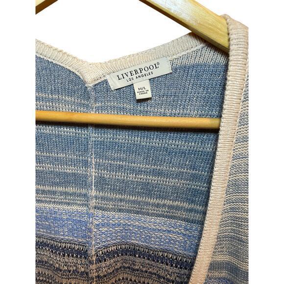 Liverpool Sleeveless Cardigan Sweater w/ Fringe Blue & Multi Color Medium, Large - Picture 3 of 12